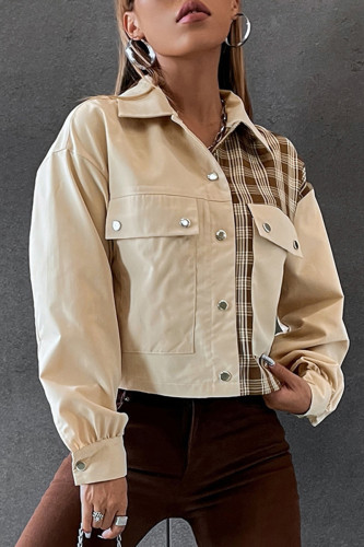 Casual Plaid Patchwork Pocket Turndown Collar Outerwear