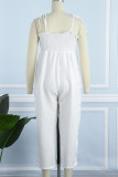 Elegant Solid Frenulum Solid Color Spaghetti Strap Loose Jumpsuits