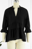 Casual Solid Flounce Fold V Neck Tops