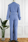 Work Solid Frenulum Turn-back Collar Regular Jumpsuits
