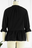 Casual Solid Flounce Fold V Neck Tops