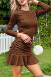 Elegant Solid Fold O Neck A Line Dresses