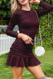 Elegant Solid Fold O Neck A Line Dresses