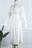 Elegant College Solid Buckle V Neck A Line Dresses