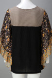 Casual Print Contrast O Neck Tops