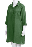 Casual Solid Buckle Turndown Collar One Step Skirt Dresses