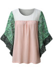 Casual Print Contrast O Neck Tops
