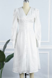 Elegant College Solid Buckle V Neck A Line Dresses