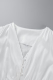 Elegant College Solid Buckle V Neck A Line Dresses