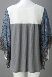 Casual Print Contrast O Neck Tops