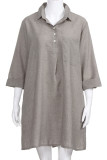 Casual Solid Buckle Turndown Collar One Step Skirt Dresses