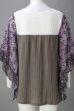Casual Print Contrast O Neck Tops