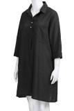 Casual Solid Buckle Turndown Collar One Step Skirt Dresses