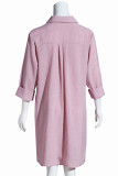 Casual Solid Buckle Turndown Collar One Step Skirt Dresses