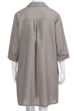 Casual Solid Buckle Turndown Collar One Step Skirt Dresses