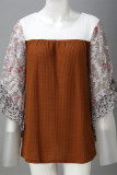 Casual Print Contrast O Neck Tops