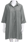Casual Solid Buckle Turndown Collar One Step Skirt Dresses