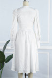 Elegant College Solid Buckle V Neck A Line Dresses