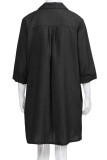 Casual Solid Buckle Turndown Collar One Step Skirt Dresses