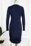 Elegant Solid Hollowed Out Fold O Neck Irregular Dress Dresses