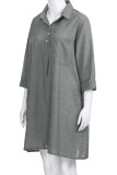 Casual Solid Buckle Turndown Collar One Step Skirt Dresses
