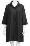 Casual Solid Buckle Turndown Collar One Step Skirt Dresses