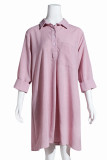 Casual Solid Buckle Turndown Collar One Step Skirt Dresses