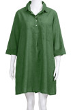 Casual Solid Buckle Turndown Collar One Step Skirt Dresses