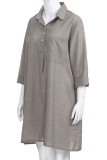 Casual Solid Buckle Turndown Collar One Step Skirt Dresses