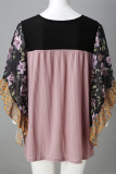 Casual Print Contrast O Neck Tops