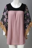 Casual Print Contrast O Neck Tops