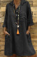 Casual Solid Buckle Turndown Collar One Step Skirt Dresses