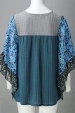 Casual Print Contrast O Neck Tops