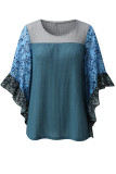 Casual Print Contrast O Neck Tops