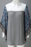 Casual Print Contrast O Neck Tops