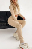 Casual Simplicity Solid Patchwork Zipper Hooded Collar Long Sleeve Two Pieces