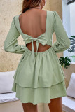 Sweet Elegant Solid Bandage Frenulum Backless Square Collar A Line Dresses