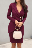 Elegant Simplicity Solid Fold Turn-back Collar One Step Skirt Dresses