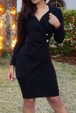 Elegant Simplicity Solid Fold Turn-back Collar One Step Skirt Dresses