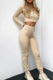 Casual Simplicity Solid Patchwork Zipper Hooded Collar Long Sleeve Two Pieces