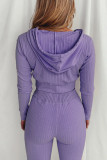 Casual Simplicity Solid Patchwork Zipper Hooded Collar Long Sleeve Two Pieces