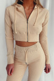 Casual Simplicity Solid Patchwork Zipper Hooded Collar Long Sleeve Two Pieces
