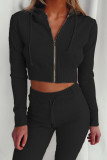 Casual Simplicity Solid Patchwork Zipper Hooded Collar Long Sleeve Two Pieces