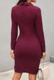 Elegant Simplicity Solid Fold Turn-back Collar One Step Skirt Dresses