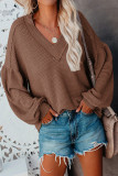 Casual Solid Patchwork V Neck Tops