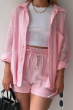 Casual Simplicity Solid Fold Turndown Collar Long Sleeve Two Pieces