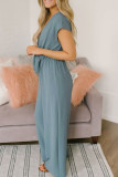Fashion Street Solid Backless V Neck Loose Jumpsuits
