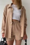 Casual Simplicity Solid Fold Turndown Collar Long Sleeve Two Pieces