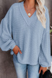 Casual Solid Patchwork V Neck Tops