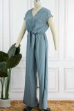 Fashion Street Solid Backless V Neck Loose Jumpsuits